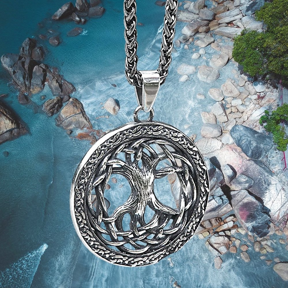 Viking Celtic Knot Stainless Steel Pendant Life Tree Necklace